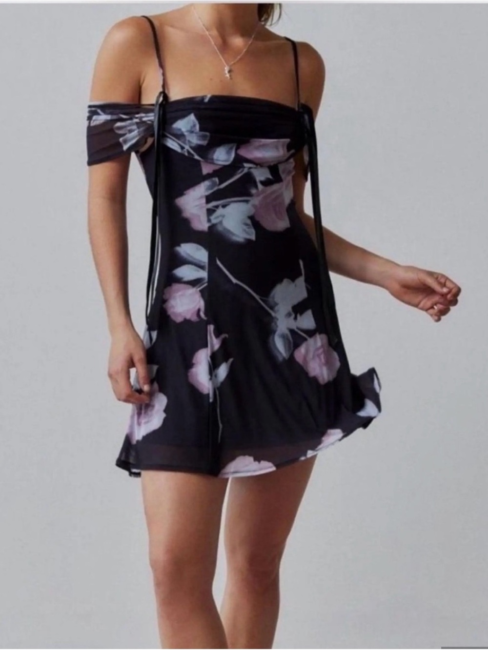 UO Kimchi Blue Allison Cold Shoulder Mesh Dress